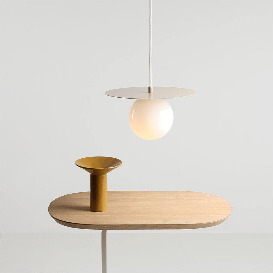 DISC GLOBE HANGING PENDANT LIGHT BEIGE MEDIUM - DYKE & DEAN