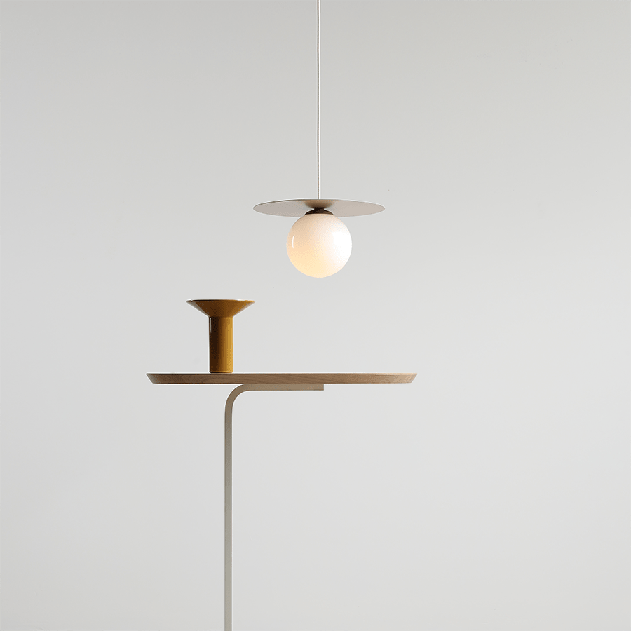 DISC GLOBE HANGING PENDANT LIGHT BEIGE SMALL - DYKE & DEAN