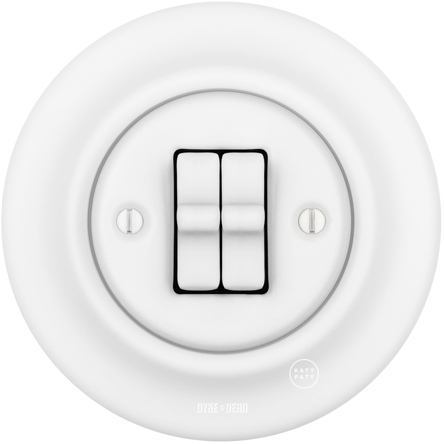 PORCELAIN WALL DOUBLE TOGGLE LIGHT SWITCH MATT WHITE - DYKE & DEAN