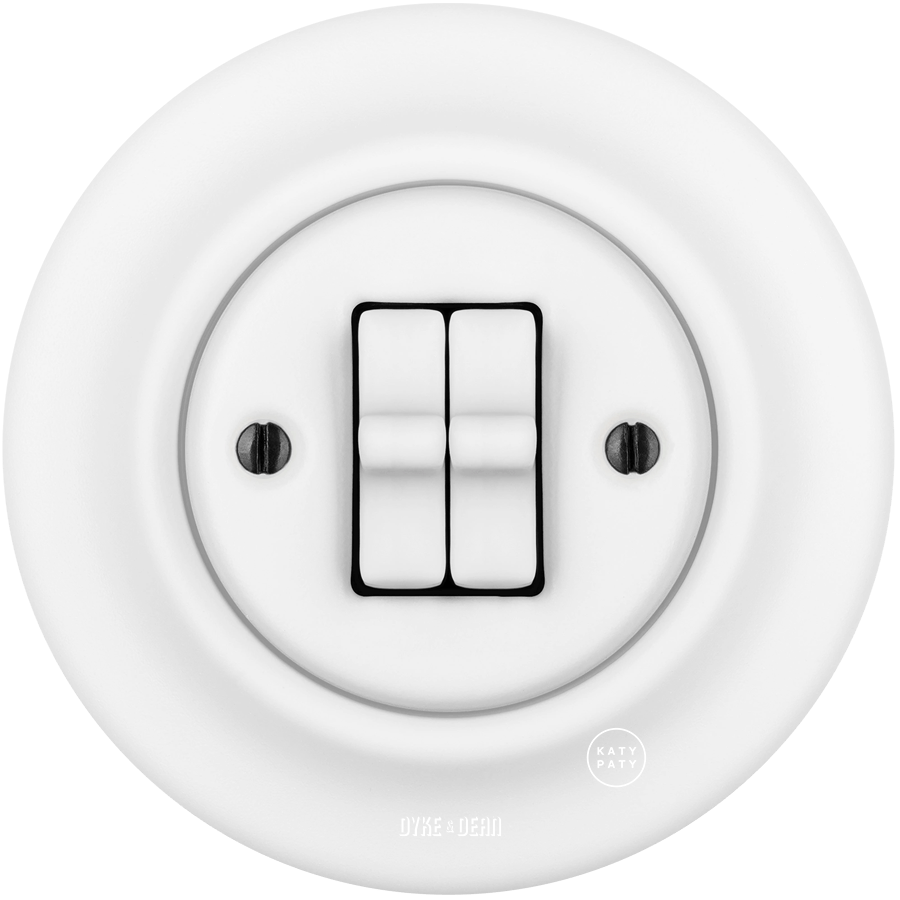 PORCELAIN WALL DOUBLE TOGGLE LIGHT SWITCH MATT WHITE - DYKE & DEAN
