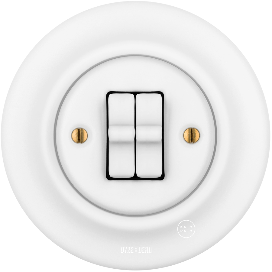 PORCELAIN WALL DOUBLE TOGGLE LIGHT SWITCH MATT WHITE - DYKE & DEAN
