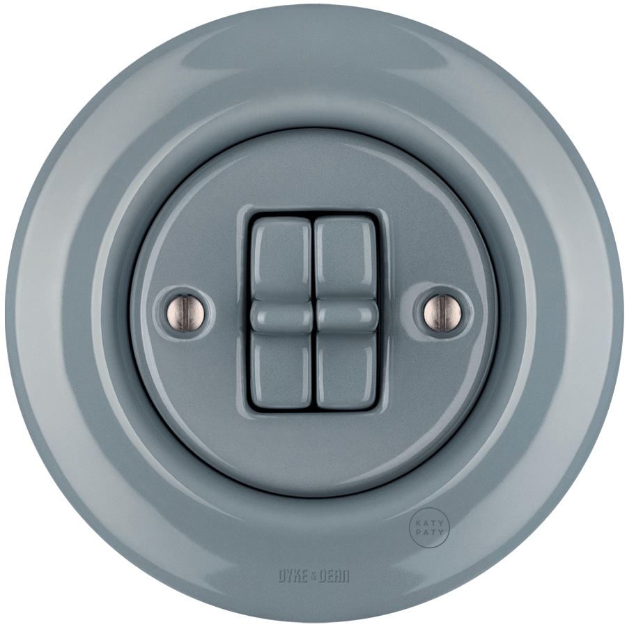 PORCELAIN WALL LIGHT SWITCH ASH GREY 2 TOGGLE - DYKE & DEAN