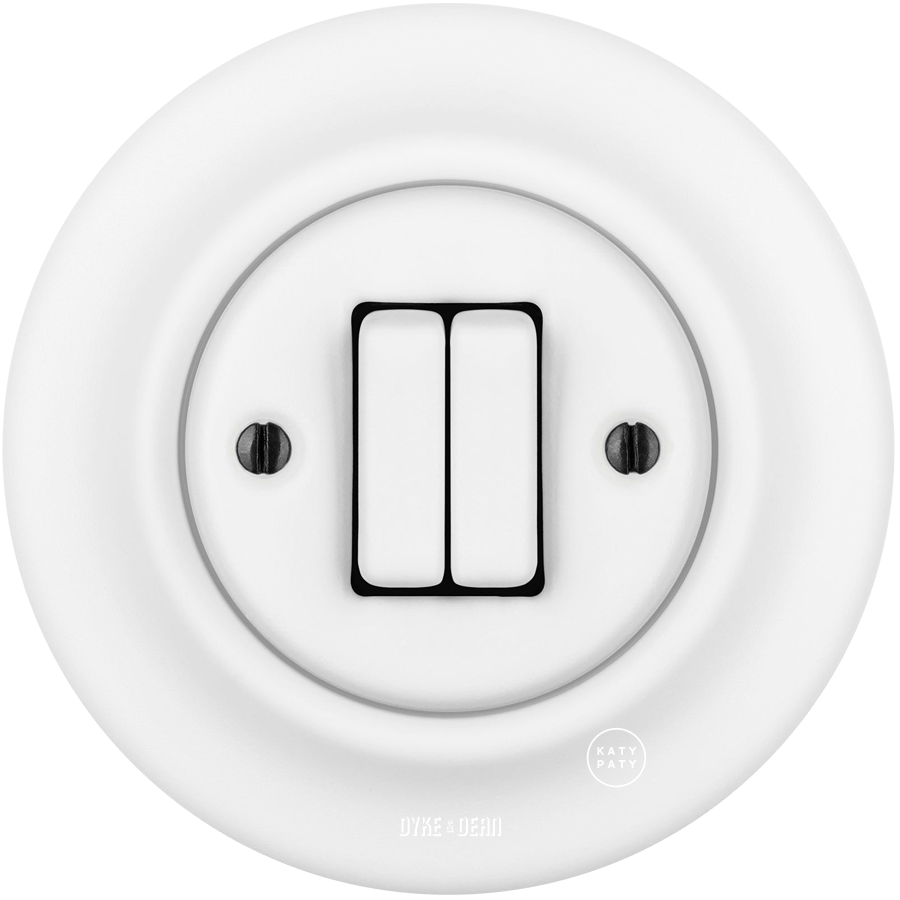PORCELAIN WALL LIGHT SWITCH DOUBLE SLIM MATT WHITE - DYKE & DEAN