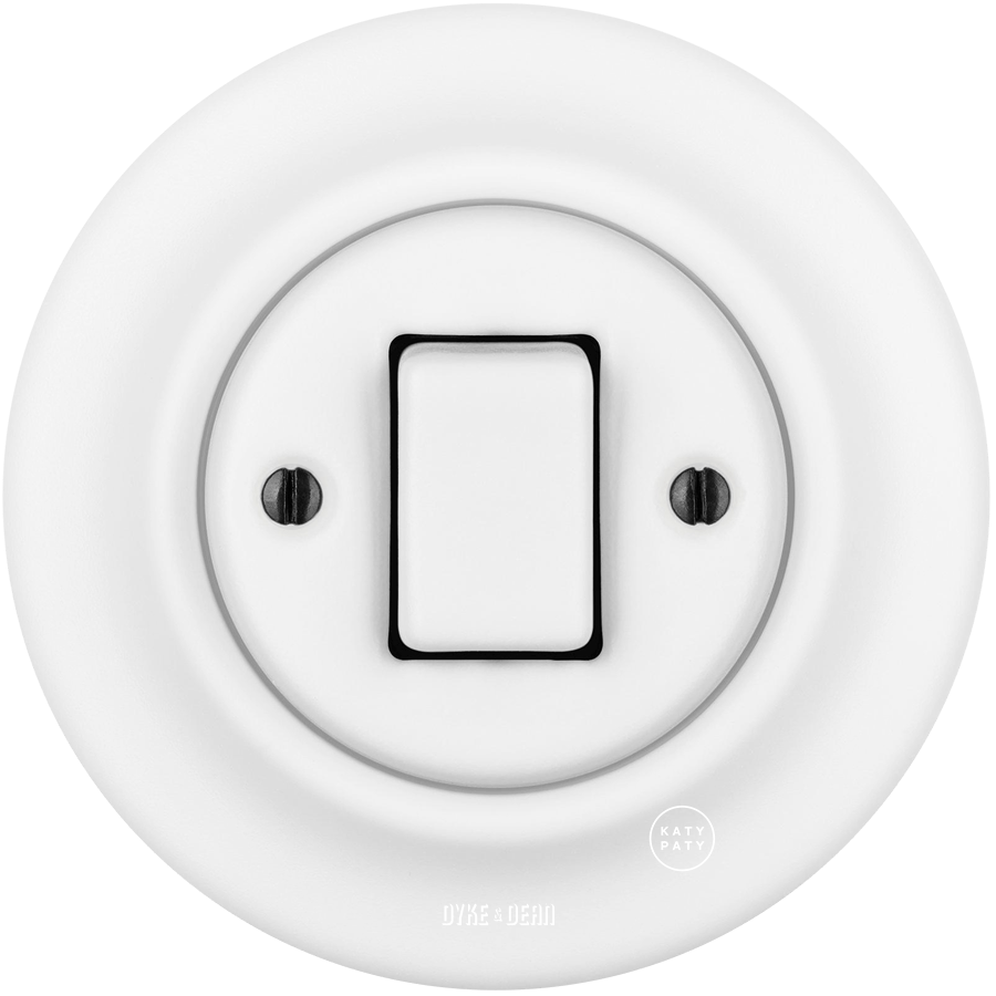 PORCELAIN WALL LIGHT SWITCH FAT BUTTON MATT WHITE - DYKE & DEAN