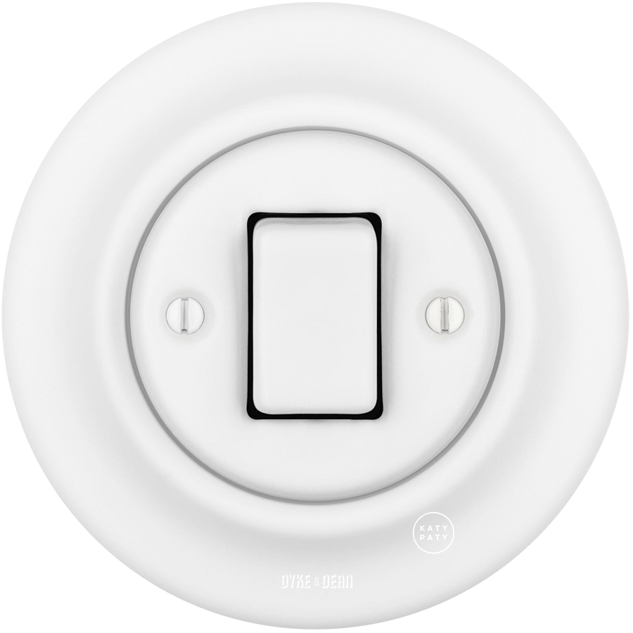 PORCELAIN WALL LIGHT SWITCH FAT BUTTON MATT WHITE - DYKE & DEAN