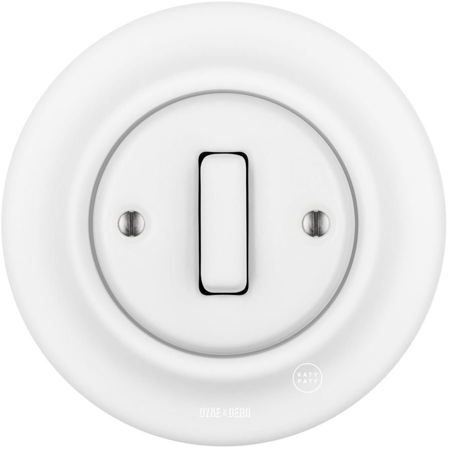PORCELAIN WALL LIGHT SWITCH SLIM BUTTON MATT WHITE - DYKE & DEAN