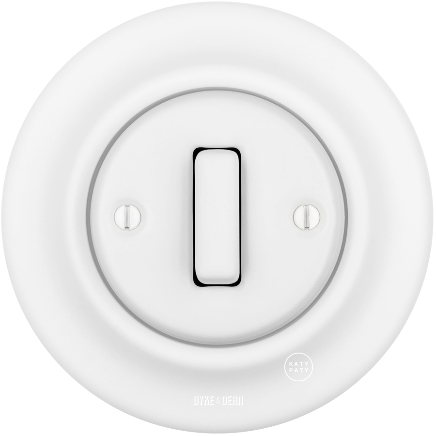 PORCELAIN WALL LIGHT SWITCH SLIM BUTTON MATT WHITE - DYKE & DEAN