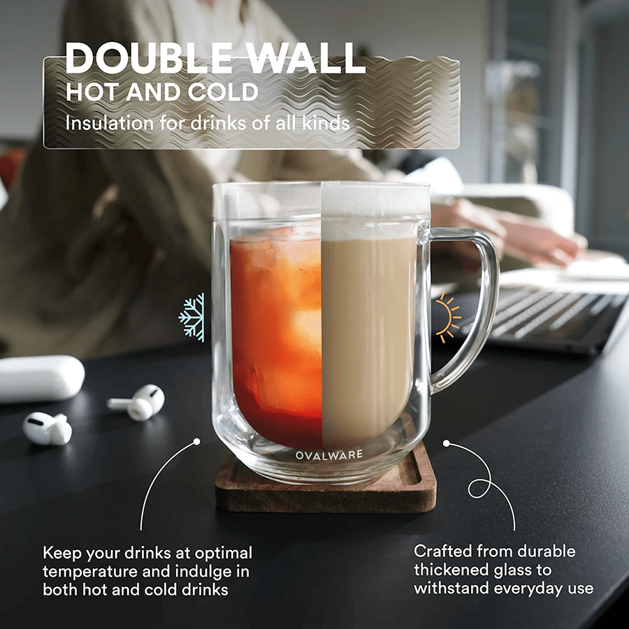 SET OF 2 DOUBLE WALL GLASS MUGS 500ml - DYKE & DEAN