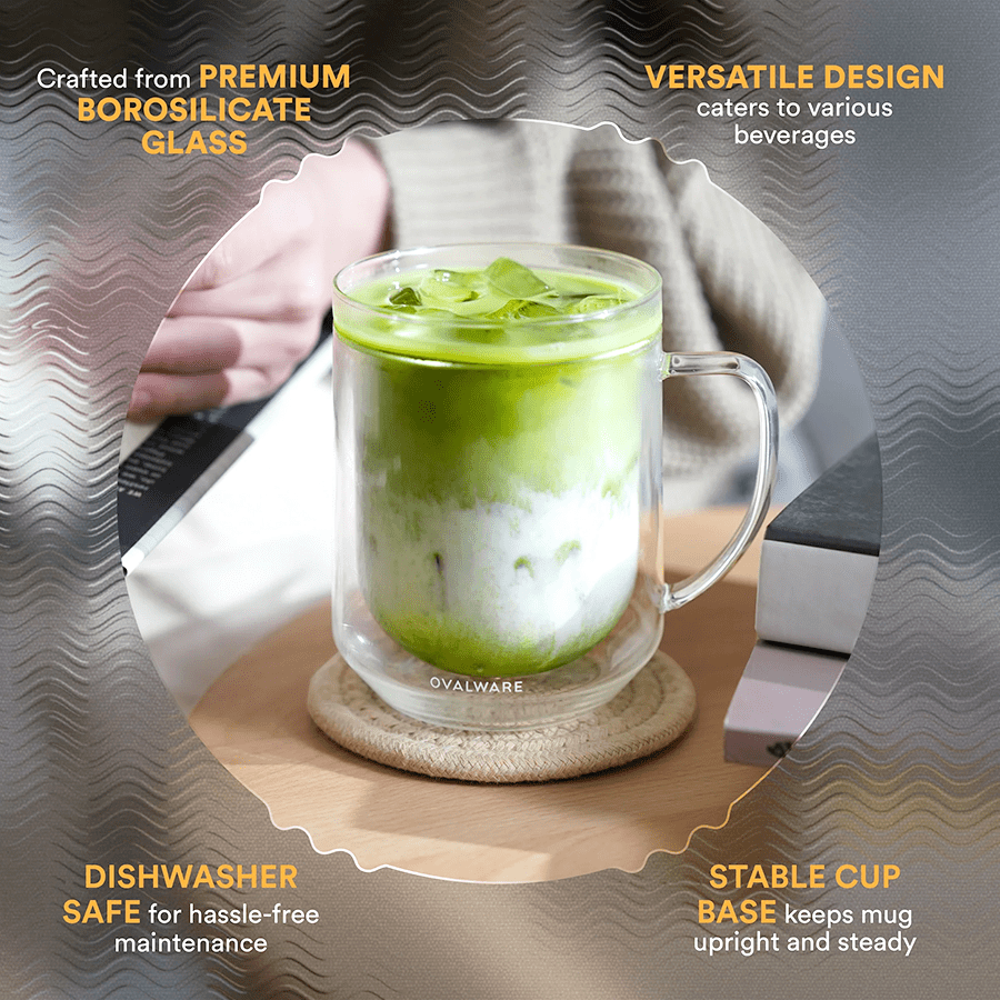 SET OF 2 DOUBLE WALL GLASS MUGS 500ml - DYKE & DEAN