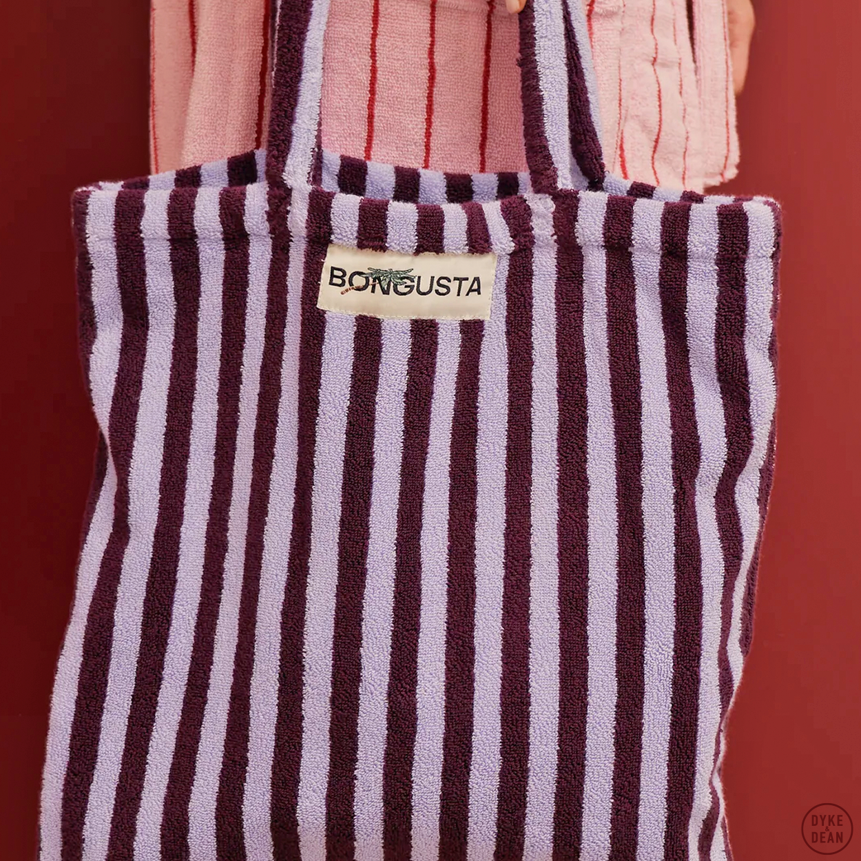 TOWEL FABRIC TOTE BAG WINE & LAVENDER BLUE