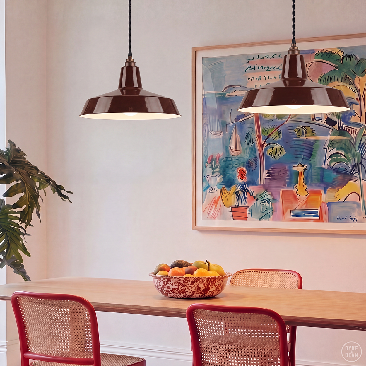 DYKE & DEAN PENDANT LAMPSHADE BROWN WITH BULB HOLDER