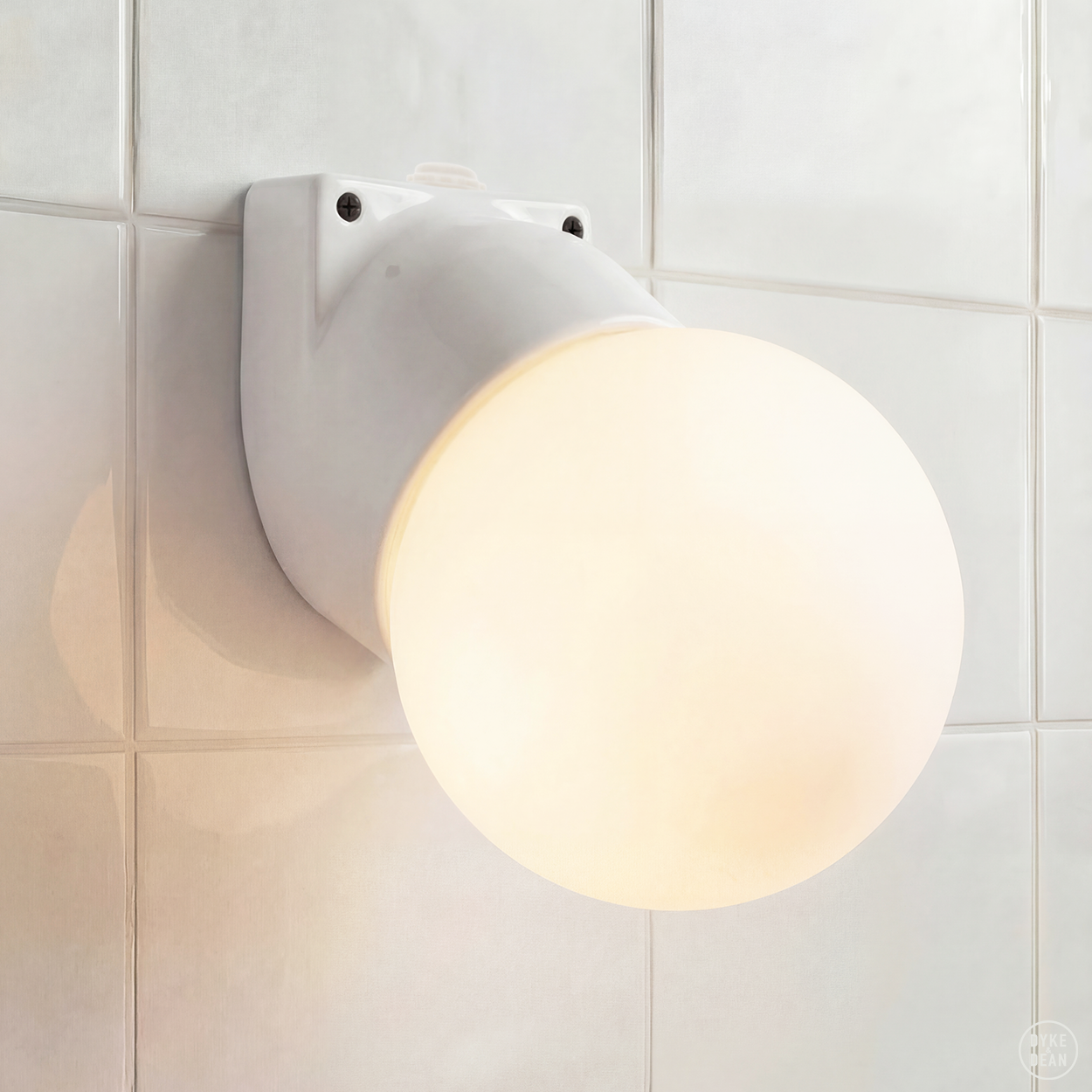 WHITE GLOBE PORCELAIN WATERPROOF ANGLED WALL LIGHT