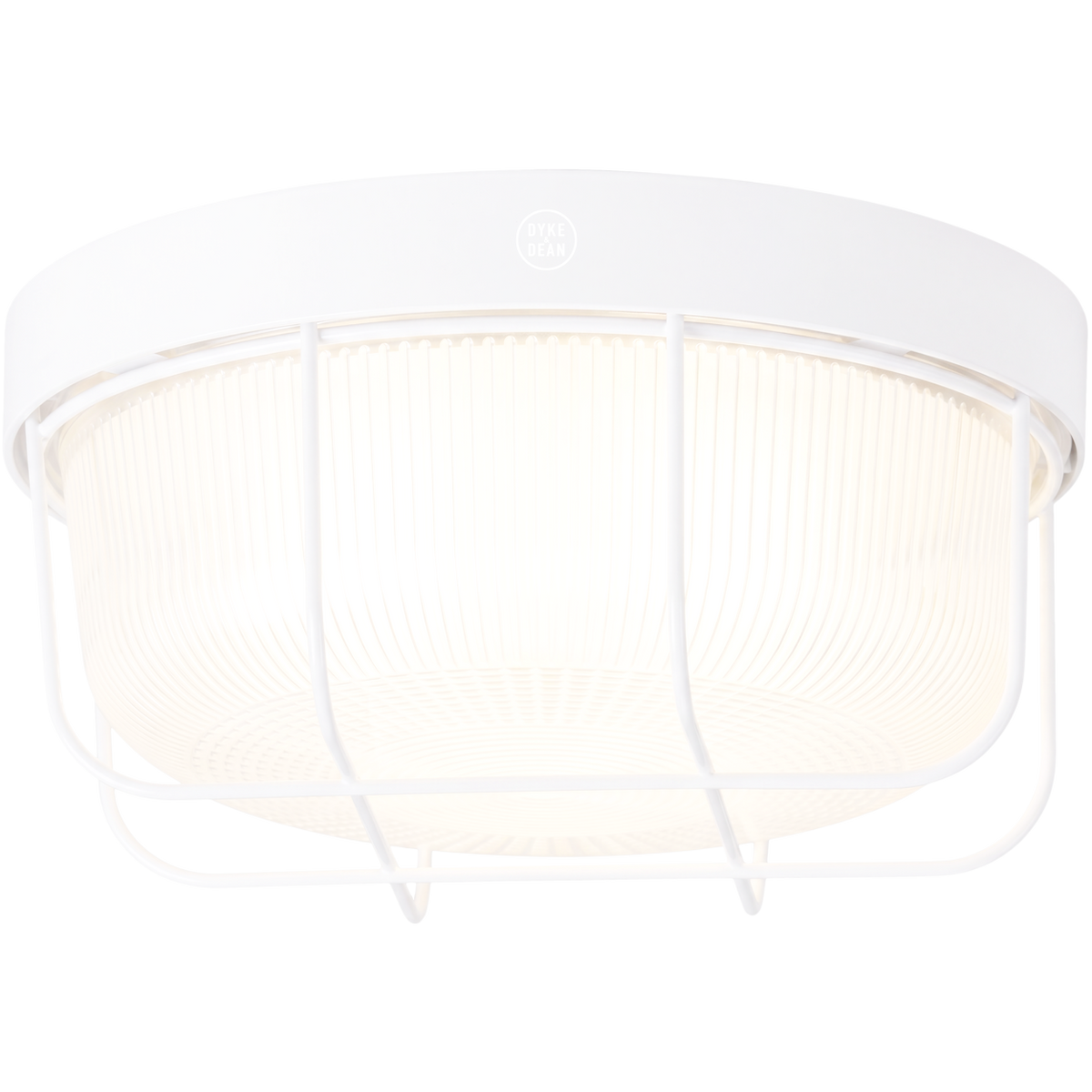 WHITE CAGED INDUSTRIAL ROUND WALL & CEILING BULKHEAD LIGHT