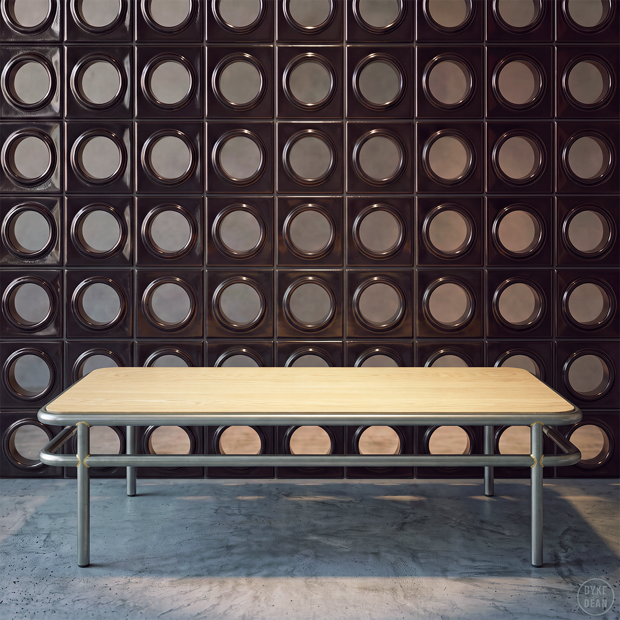 TOLIX UD WALNUT STAINED OAK TOP COFFEE TABLE 120x60