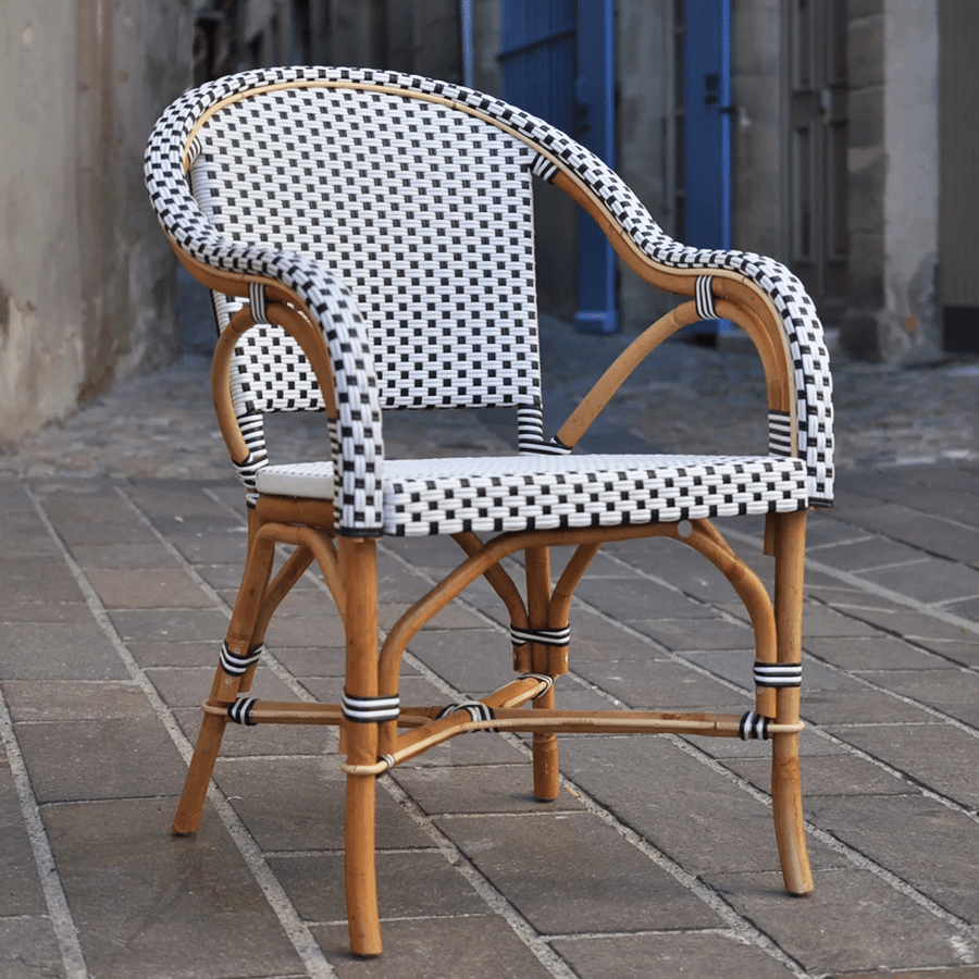BISTRO RATTAN ARMCHAIR SQUARES WHITE BLACK - DYKE & DEAN