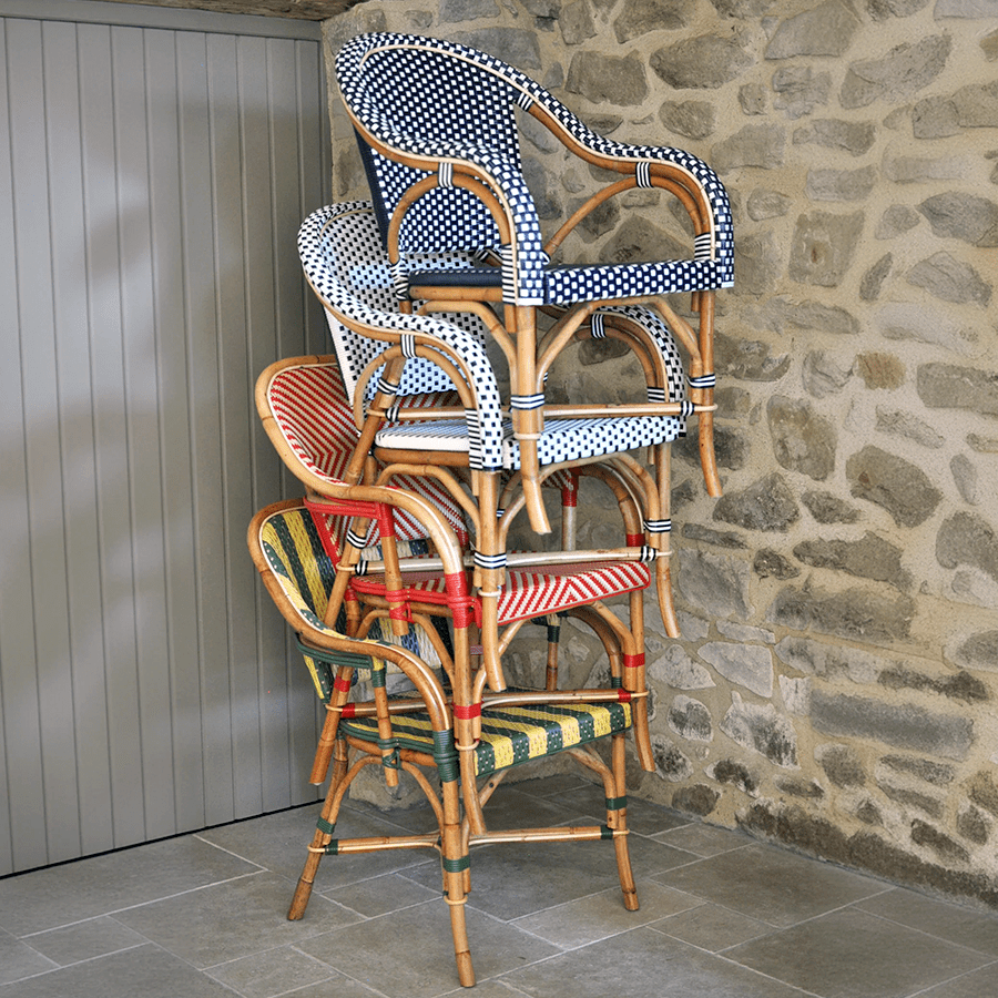 BISTRO RATTAN ARMCHAIR SQUARES WHITE NAVY - DYKE & DEAN