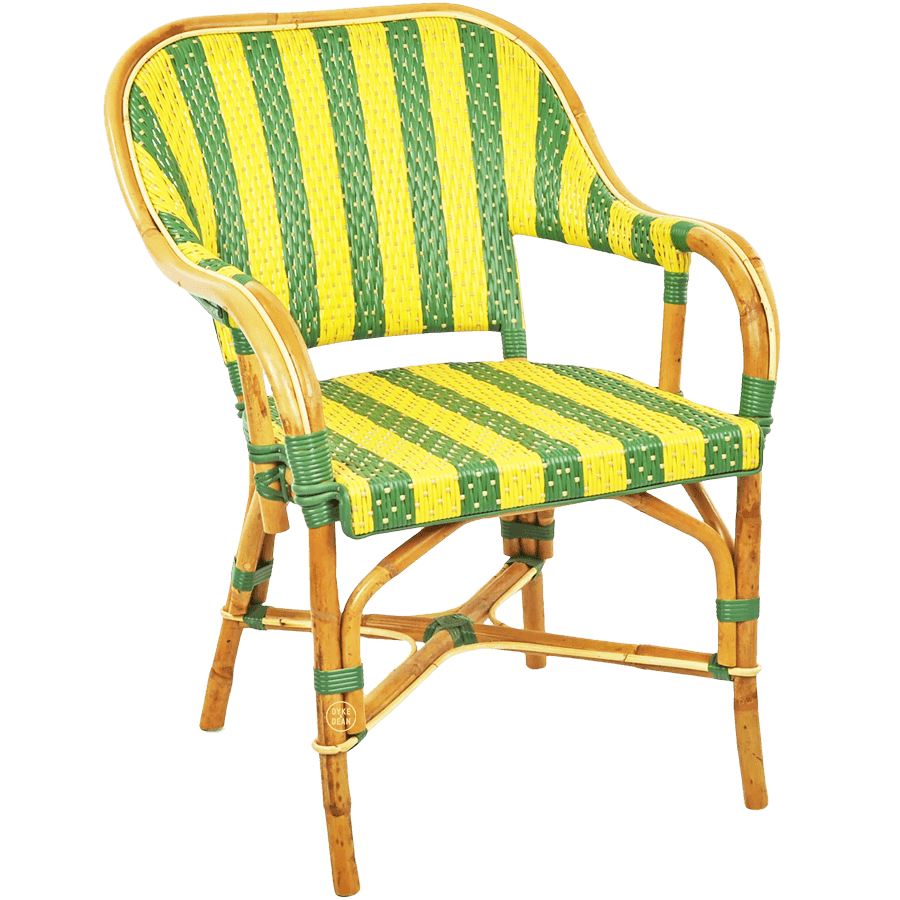 BISTRO RATTAN ARMCHAIR STRIPE YELLOW GREEN GOLD - DYKE & DEAN