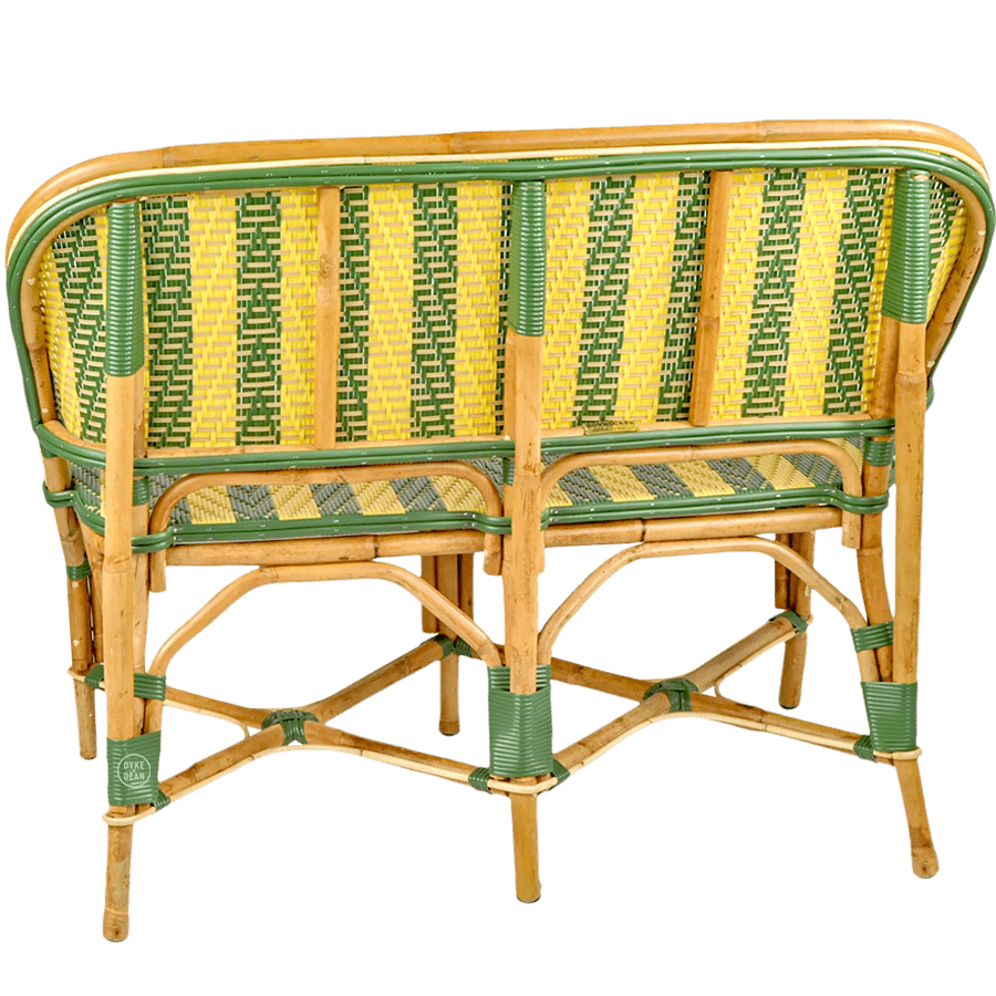 BISTRO RATTAN BANQUETTE BENCH STRIPE YELLOW GREEN - DYKE & DEAN