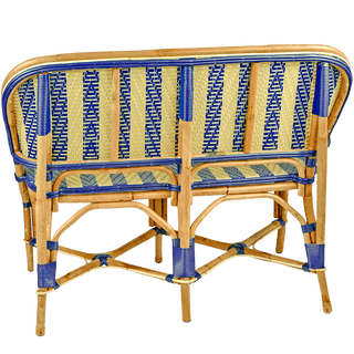 BISTRO RATTAN BANQUETTE BENCH STRIPES GOLD NAVY - DYKE & DEAN