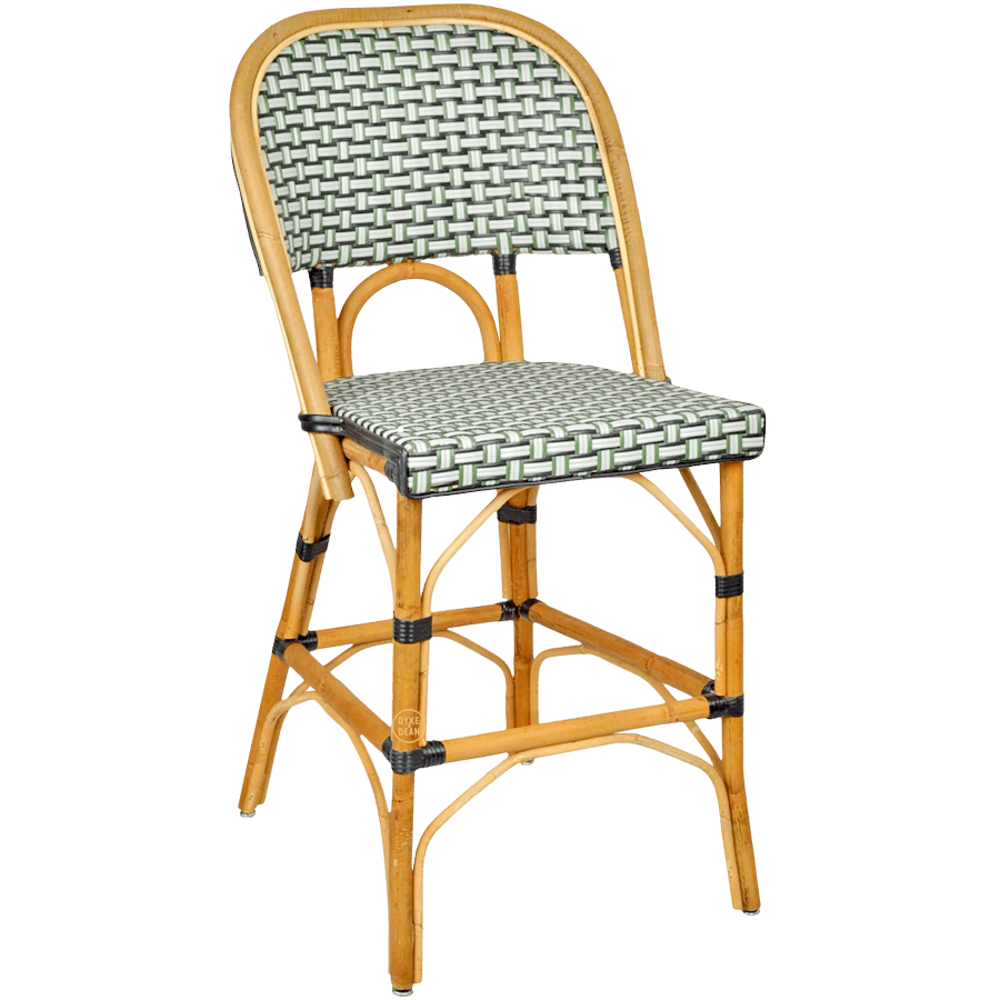 BISTRO RATTAN BAR CHAIR BASKET WEAVE GREEN - DYKE & DEAN