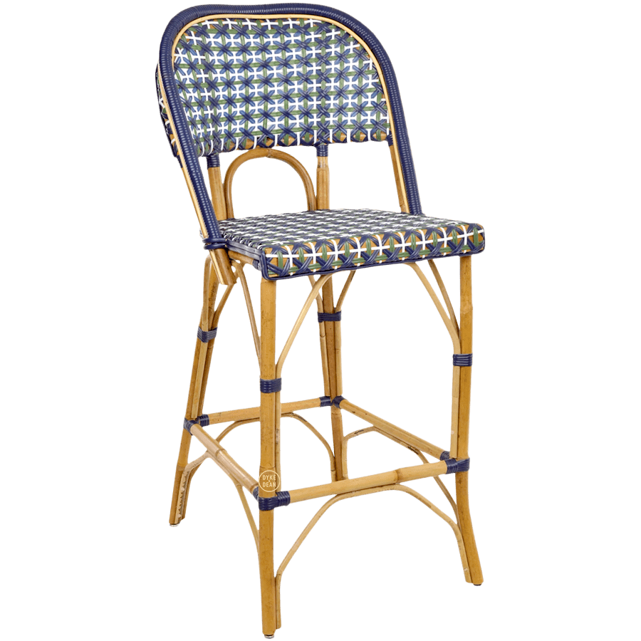 BISTRO RATTAN BAR CHAIR CROSSES GREEN NAVY - DYKE & DEAN