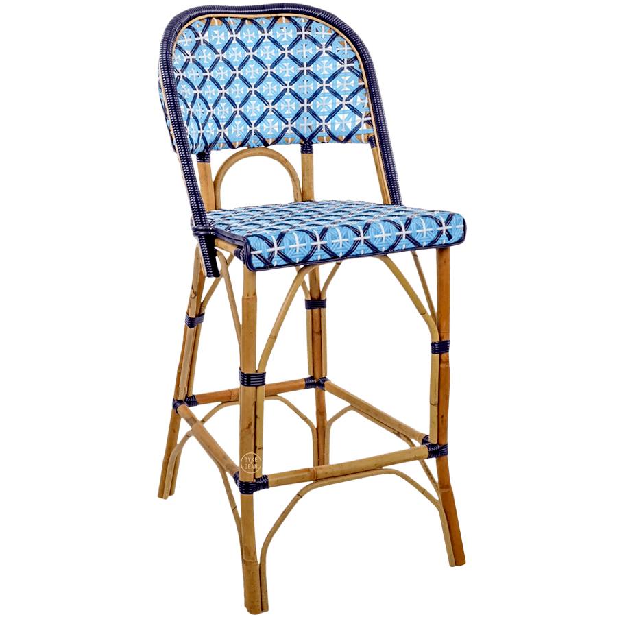 BISTRO RATTAN BAR CHAIR CROSSES SKY BLUES - DYKE & DEAN