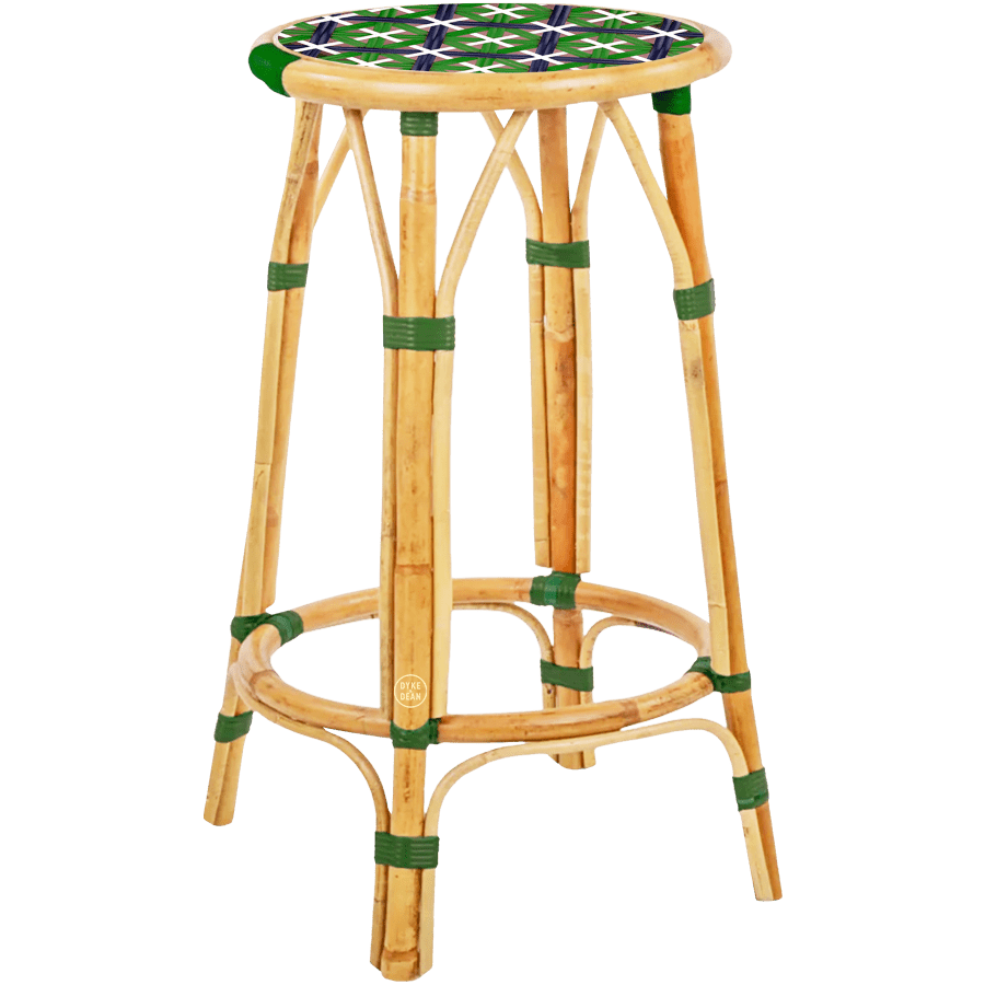 BISTRO RATTAN COUNTER STOOL CROSSES GREEN WHITE - DYKE & DEAN