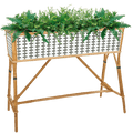 BISTRO RATTAN PLANTER WITH STAND BASKET WEAVE WHITE BLACK - DYKE & DEAN