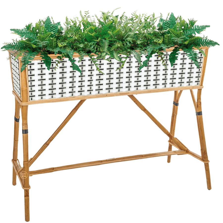 BISTRO RATTAN PLANTER WITH STAND BASKET WEAVE WHITE BLACK - DYKE & DEAN