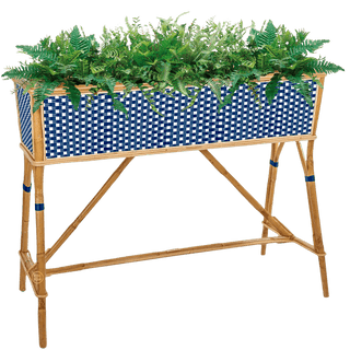 BISTRO RATTAN PLANTER WITH STAND SQUARES NAVY WHITE - DYKE & DEAN