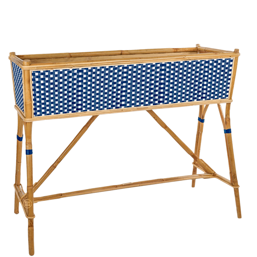 BISTRO RATTAN PLANTER WITH STAND SQUARES NAVY WHITE - DYKE & DEAN