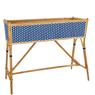 BISTRO RATTAN PLANTER WITH STAND SQUARES NAVY WHITE - DYKE & DEAN