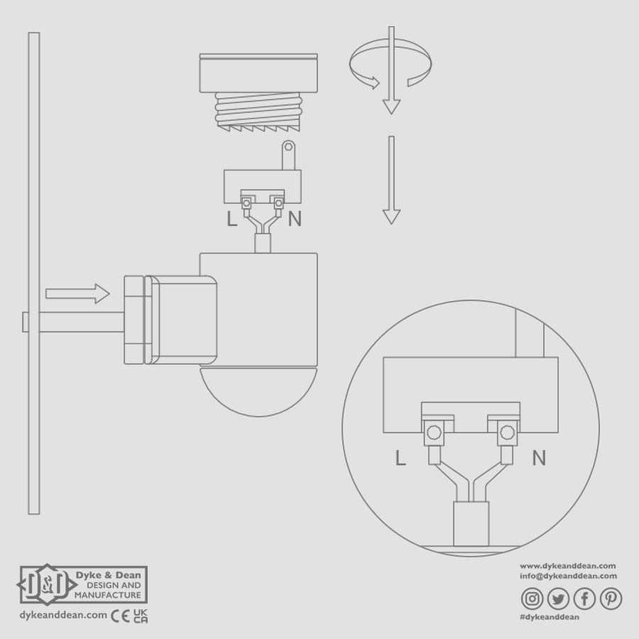 BLACK CERAMIC E27 WALL LIGHT FITTING OUTLET - DYKE & DEAN