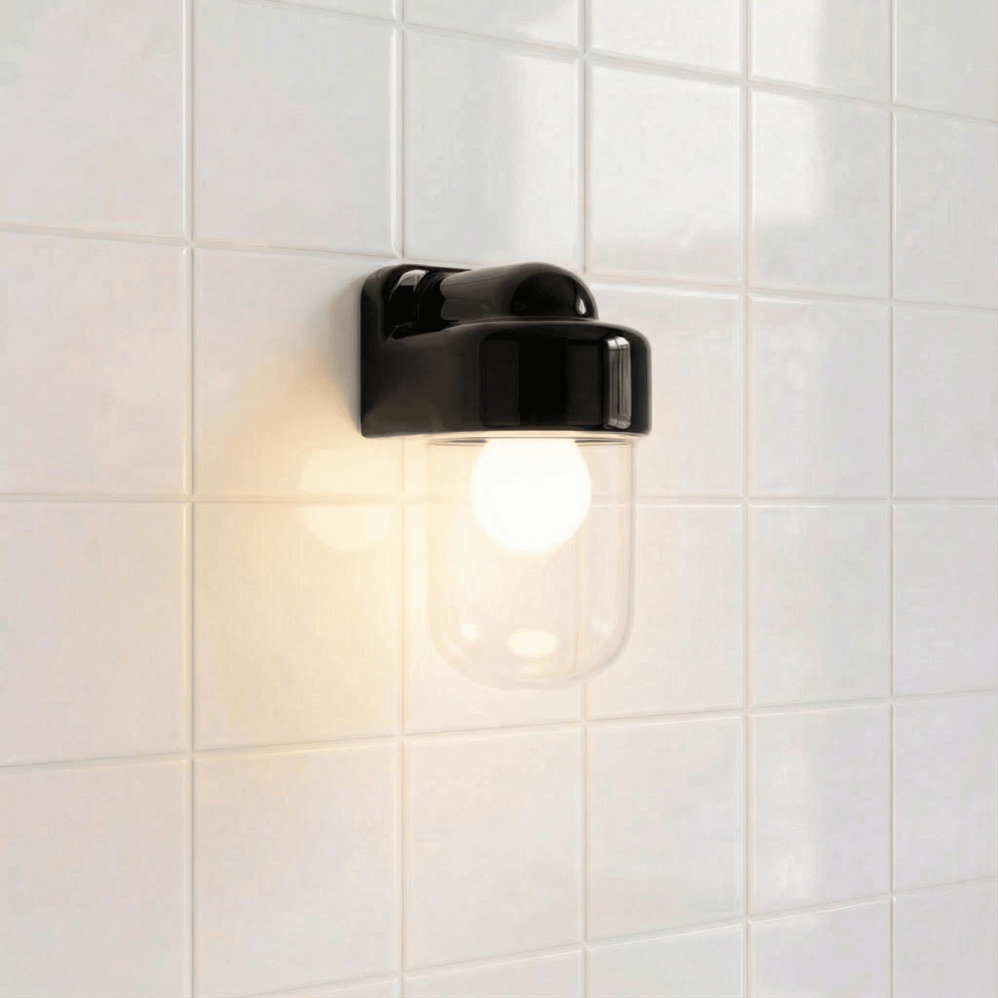 BLACK CLEAR PORCELAIN WATERPROOF SAUNA WALL LIGHT - DYKE & DEAN