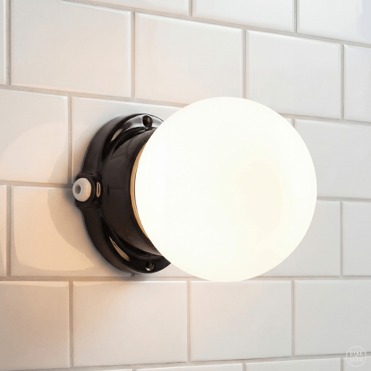 BLACK PORCELAIN GLOBE WATERPROOF WALL LIGHT - DYKE & DEAN