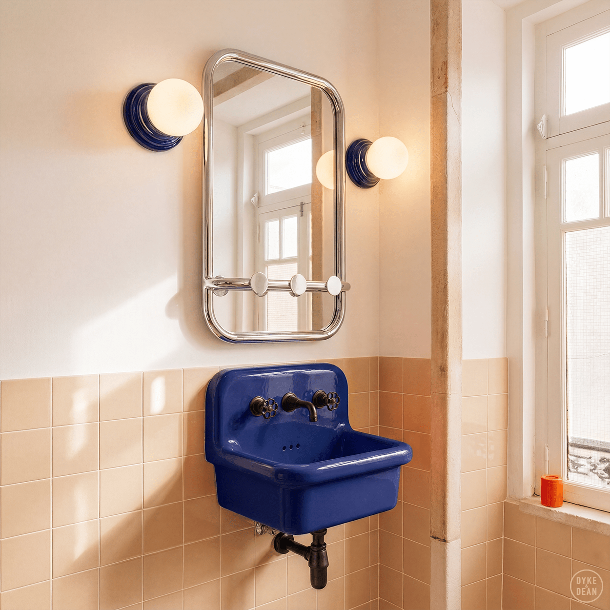 BLUE CERAMIC SCONCE WATERPROOF OPAL GLOBE WALL LIGHT - DYKE & DEAN