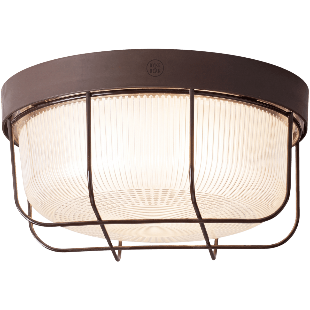BROWN CAGED INDUSTRIAL ROUND WALL & CEILING BULKHEAD LIGHT - DYKE & DEAN
