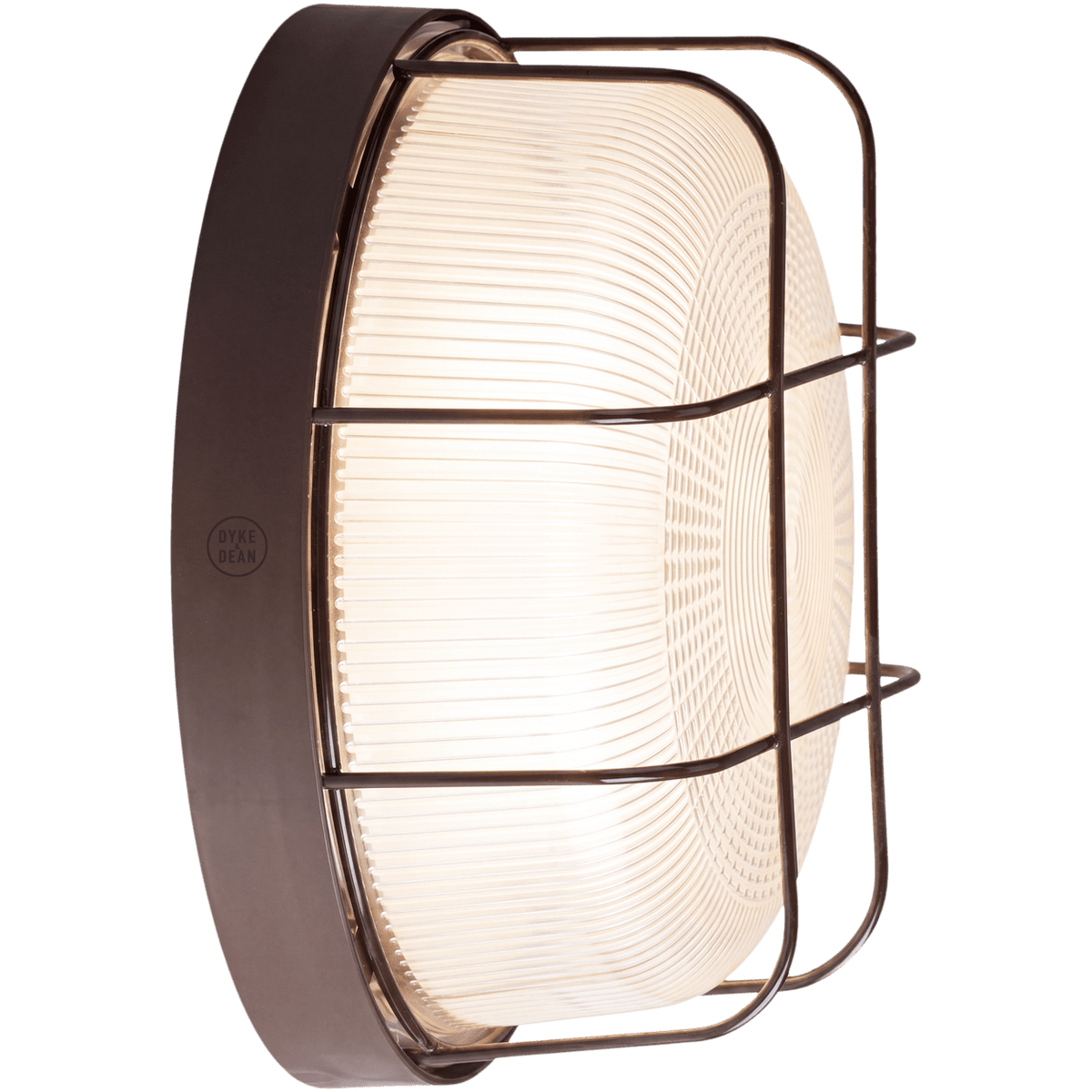 BROWN CAGED INDUSTRIAL ROUND WALL & CEILING BULKHEAD LIGHT - DYKE & DEAN