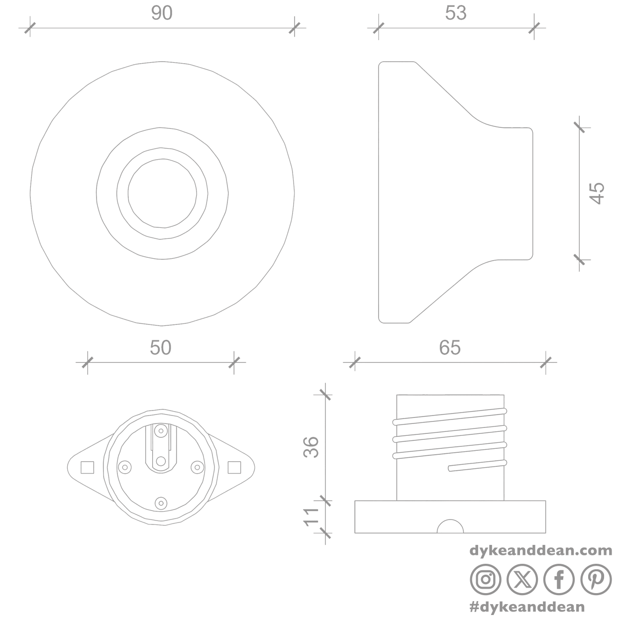 CERAMIC WALL & CEILING LAMP BLACK - DYKE & DEAN