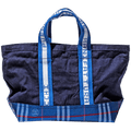 COTTON CHECK ZIP TOTE BAG NAVY - DYKE & DEAN