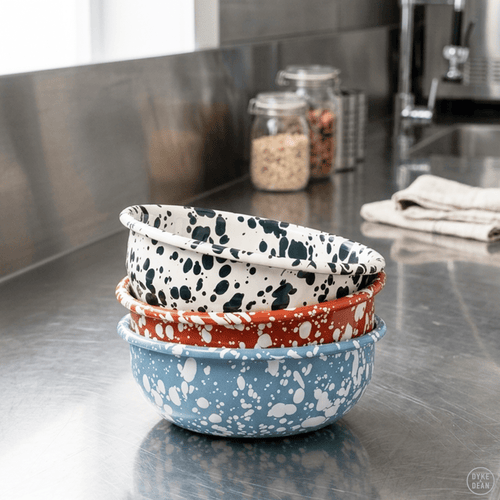 DARK GREEN & WHITE SMALL SPLATTER ENAMEL BOWL - DYKE & DEAN