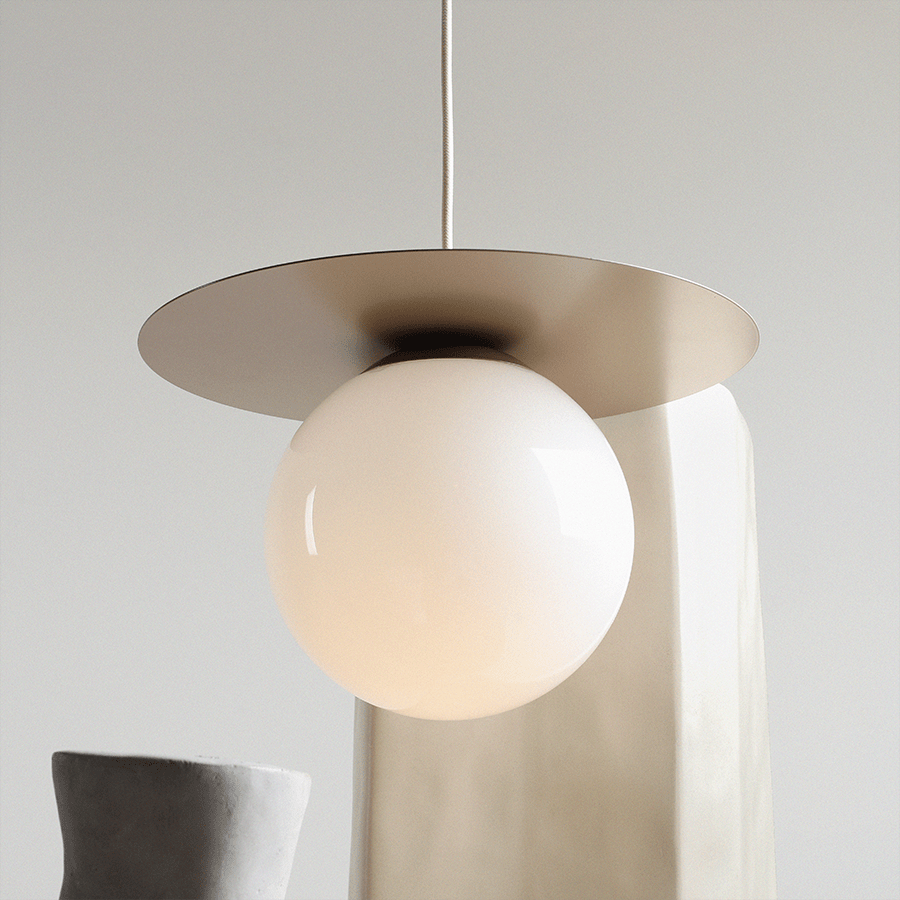 DISC GLOBE HANGING PENDANT LIGHT BEIGE MEDIUM - DYKE & DEAN