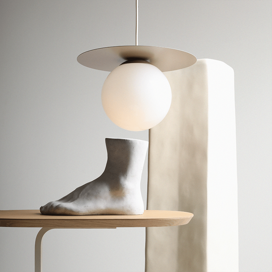 DISC GLOBE HANGING PENDANT LIGHT BEIGE MEDIUM - DYKE & DEAN