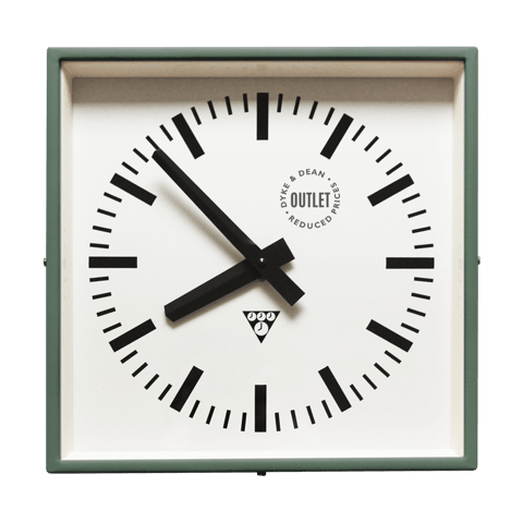 DYKE AND DEAN VINTAGE GREEN SQUARE CLOCK OUTLET - DYKE & DEAN