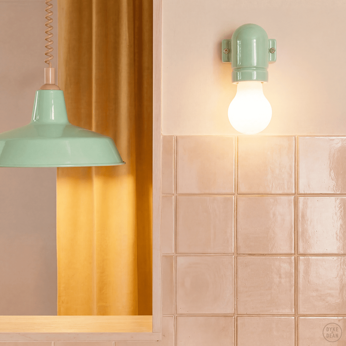 DYKE & DEAN PENDANT LAMPSHADE MINT GREEN WITH RETRACTABLE SPRING - DYKE & DEAN