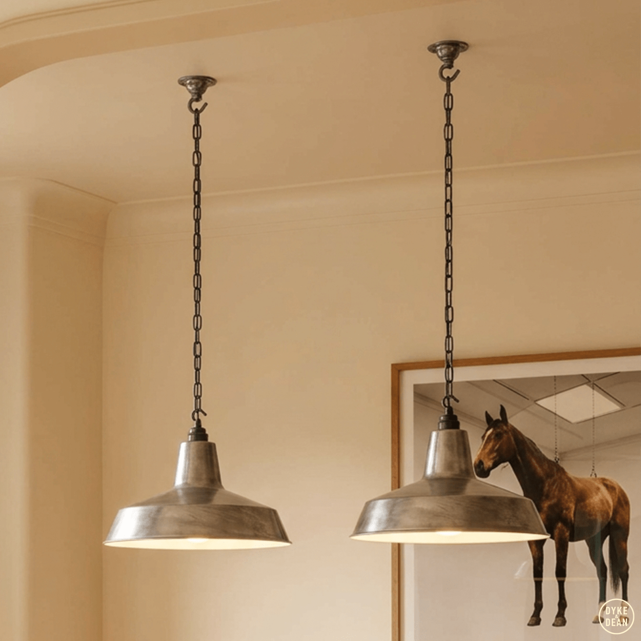 DYKE & DEAN PENDANT LAMPSHADE RAW METAL WITH HOOK & CHAIN SET - DYKE & DEAN