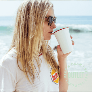 ENAMEL WHITE TUMBLER CUP WITH RED RIM OUTLET - DYKE & DEAN
