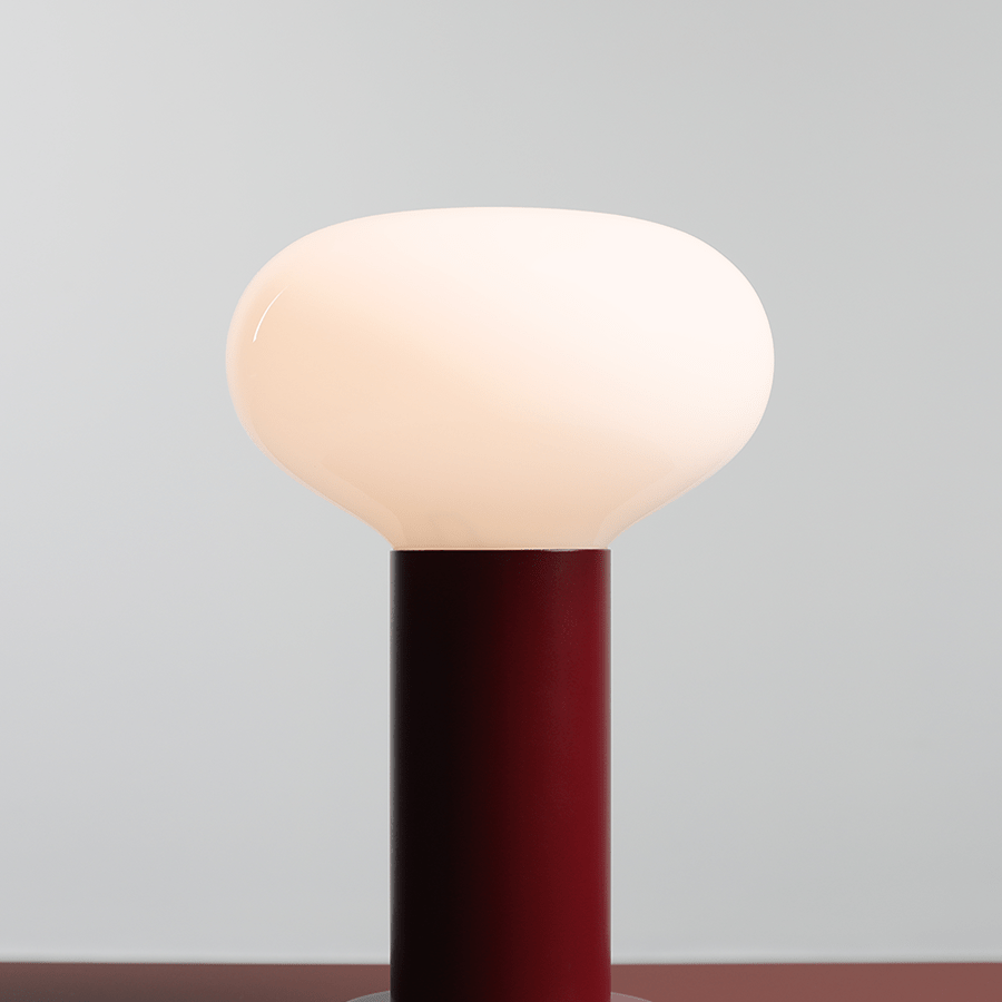 FLO OPAL GLASS ORB SMALL TABLE LIGHT RUBY RED - DYKE & DEAN