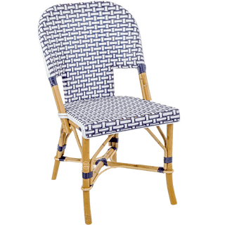 FRENCH BISTRO RATTAN CHAIR BASKET WEAVE WHITE NAVY - DYKE & DEAN