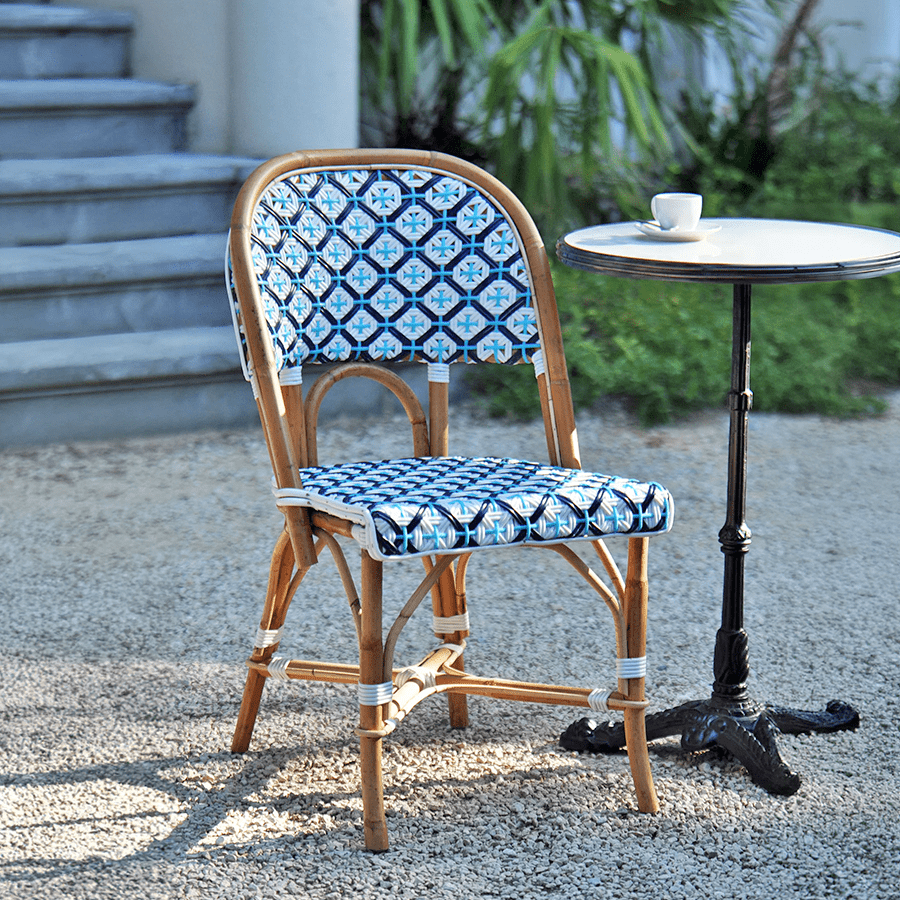 FRENCH BISTRO RATTAN CHAIR CROSSES OCEAN BLUES - DYKE & DEAN